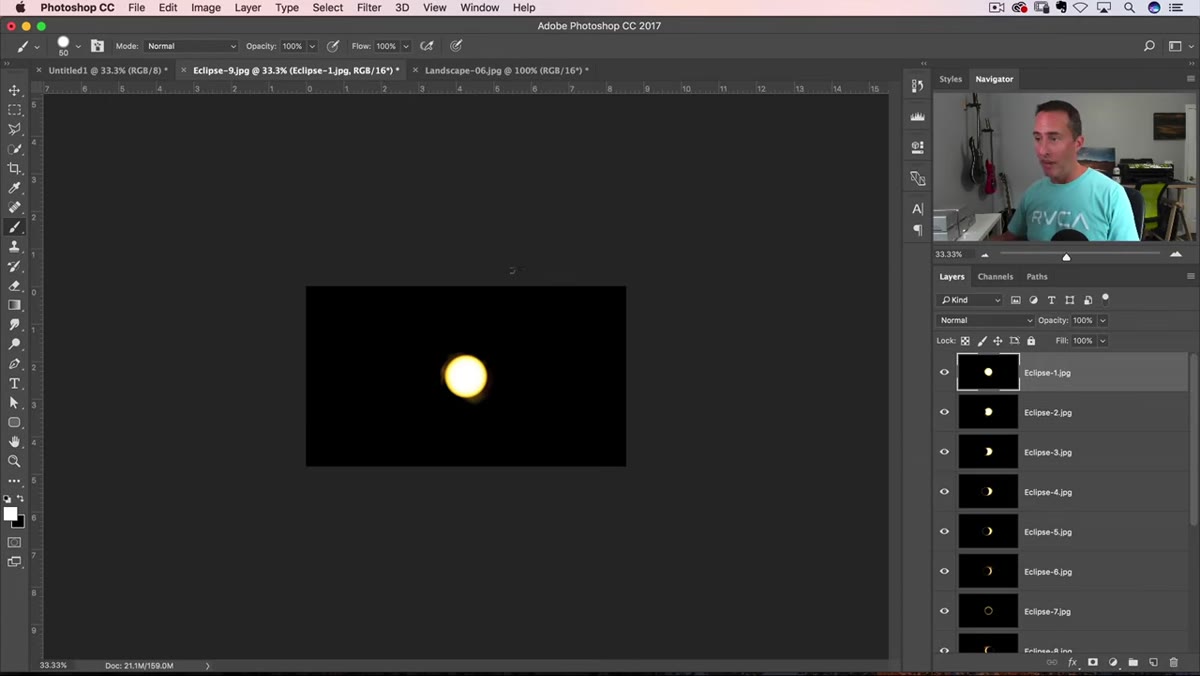 Photoshop canvas with eclipse layers stacked, canvas too small for layout