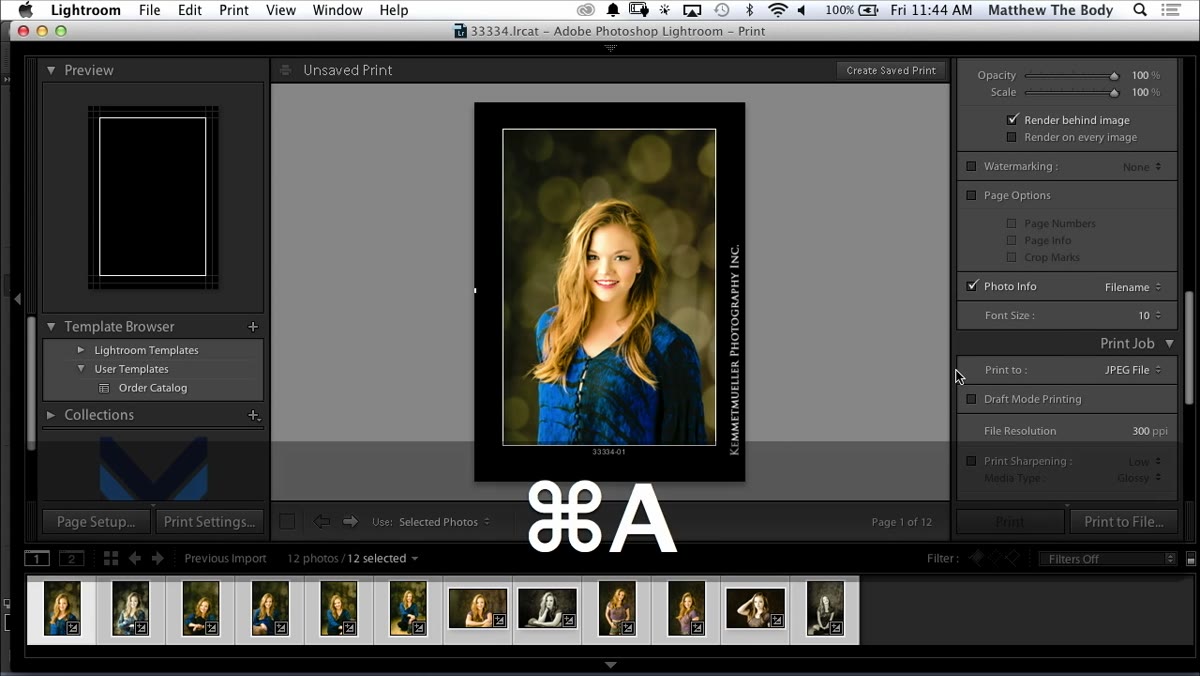 Photo info panel enabled with file name option selected