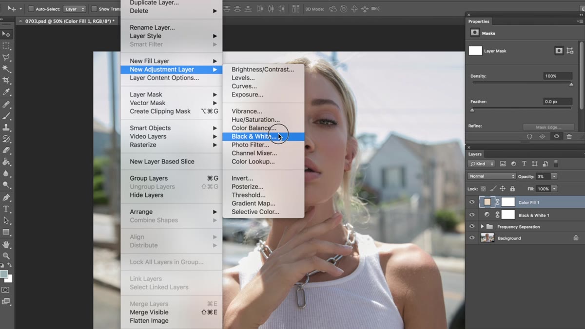 Black and White adjustment layer with Tint checkbox enabled