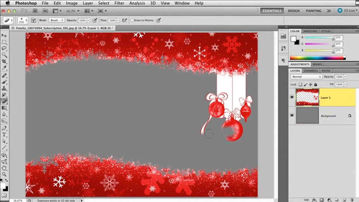 Eraser tool removing stray graphic elements at image edge