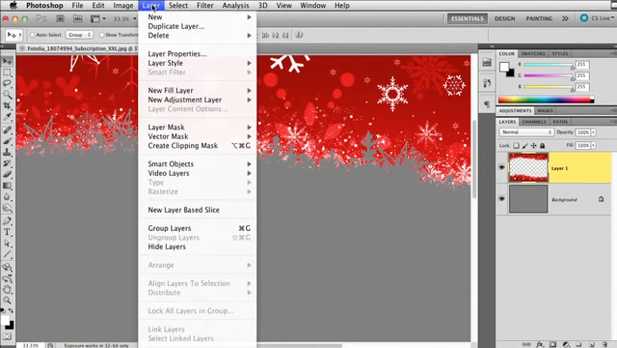 Layer menu open showing Matting > Remove White Matte option