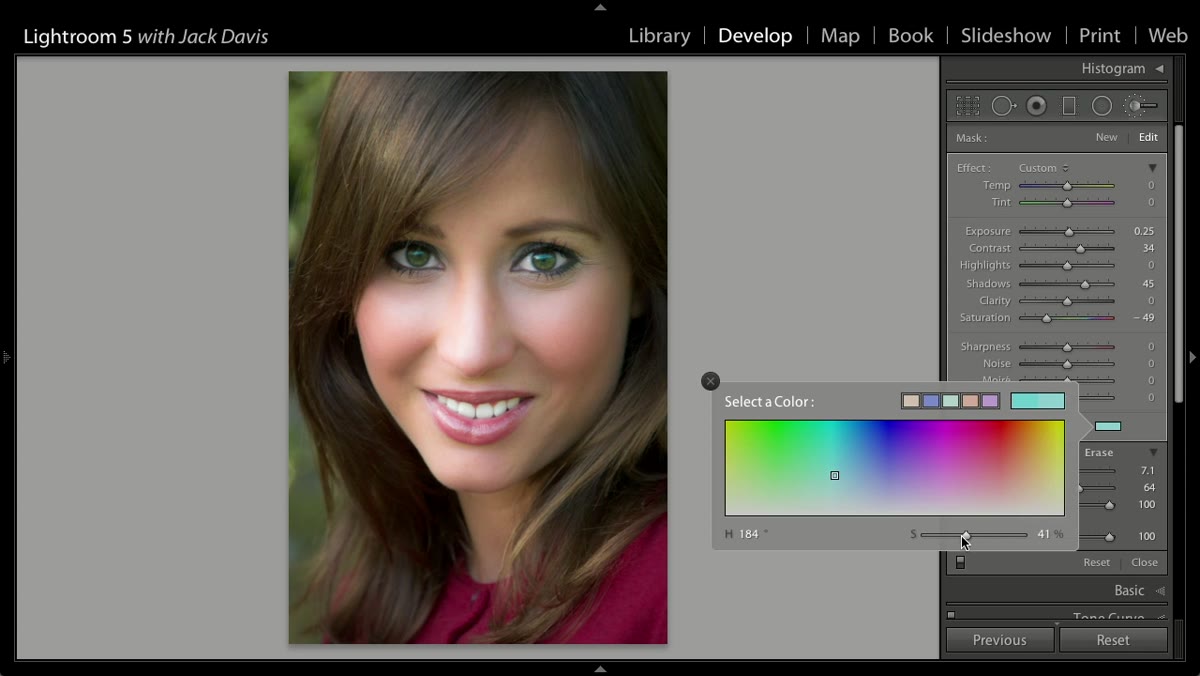 Saturation slider being pulled down inside a local adjustment