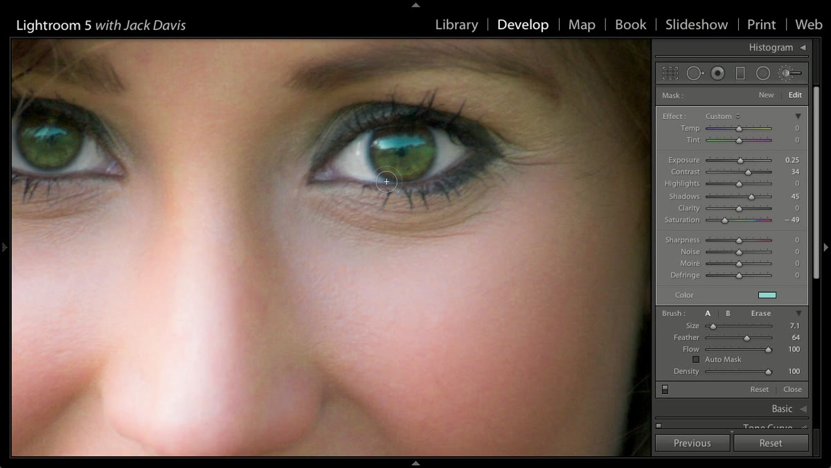 Radial Filter tool selected in the local adjustments toolbar