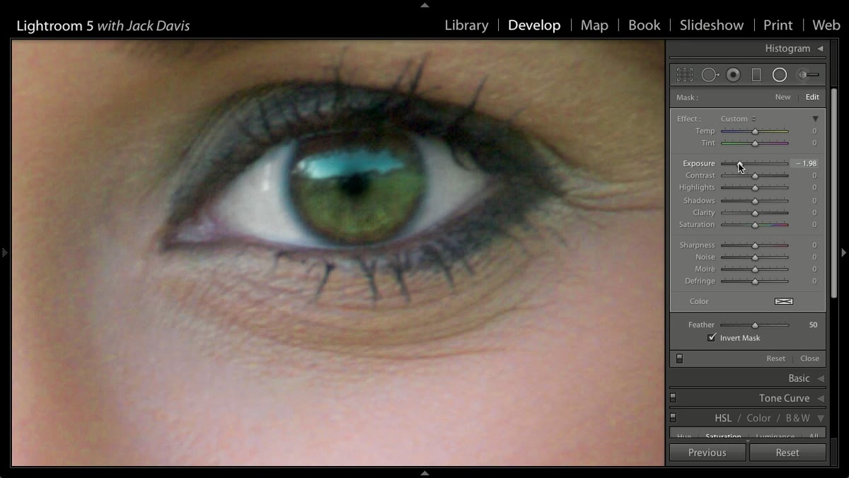 Exposure slider being pulled down with mask inverted on the pupil
