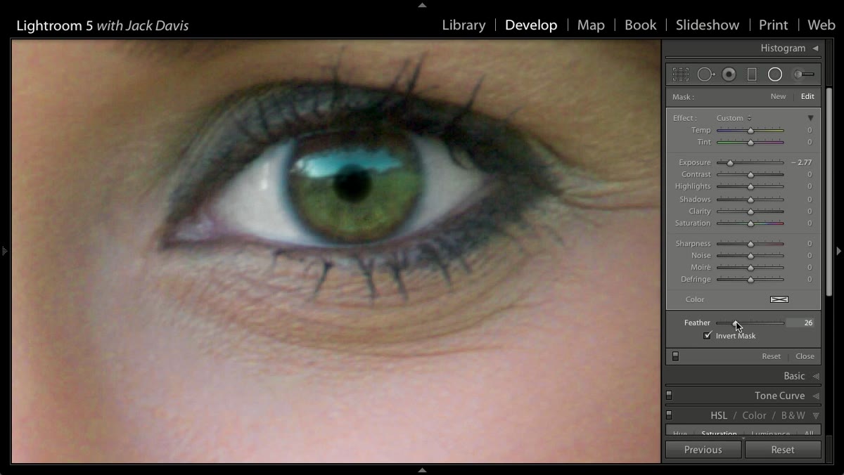 Feather slider and Clarity slider being adjusted on the radial filter