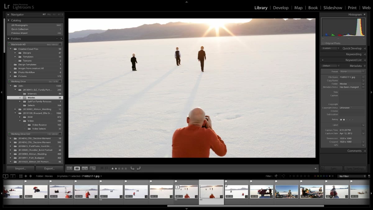 Library module showing JPEG as primary selection, video as secondary