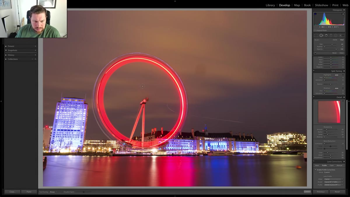 Spot Removal tool active with circle overlays on dust spots