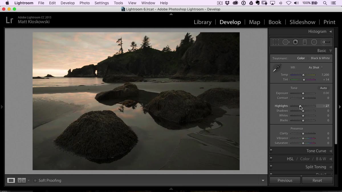 Shadows and Highlights sliders adjusted in Basic panel