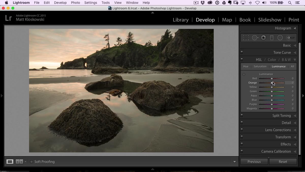HSL panel open with Luminance tab selected