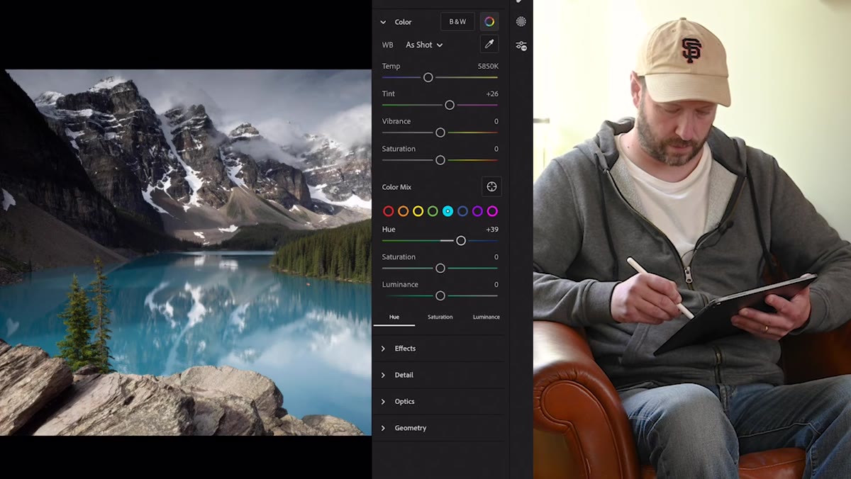 Adjusting saturation and hue of blues and greens in the HSL panel