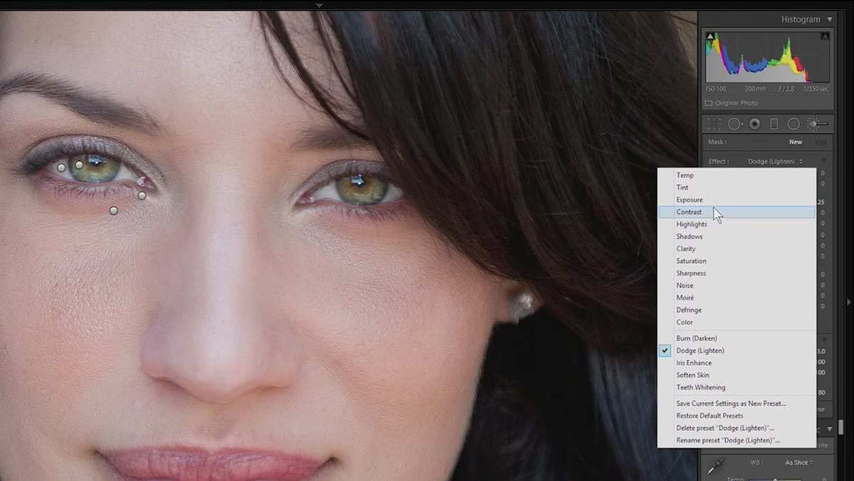 Burn brush applied around the eye edges