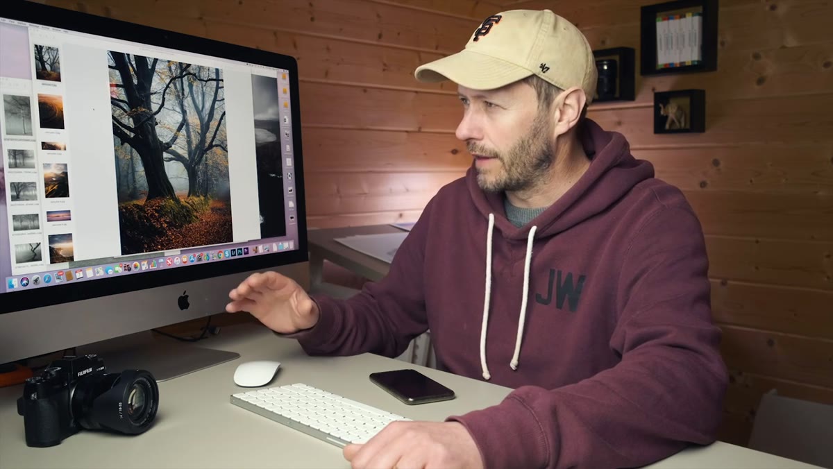 Lightroom filmstrip showing multiple landscape images with consistent edit applied