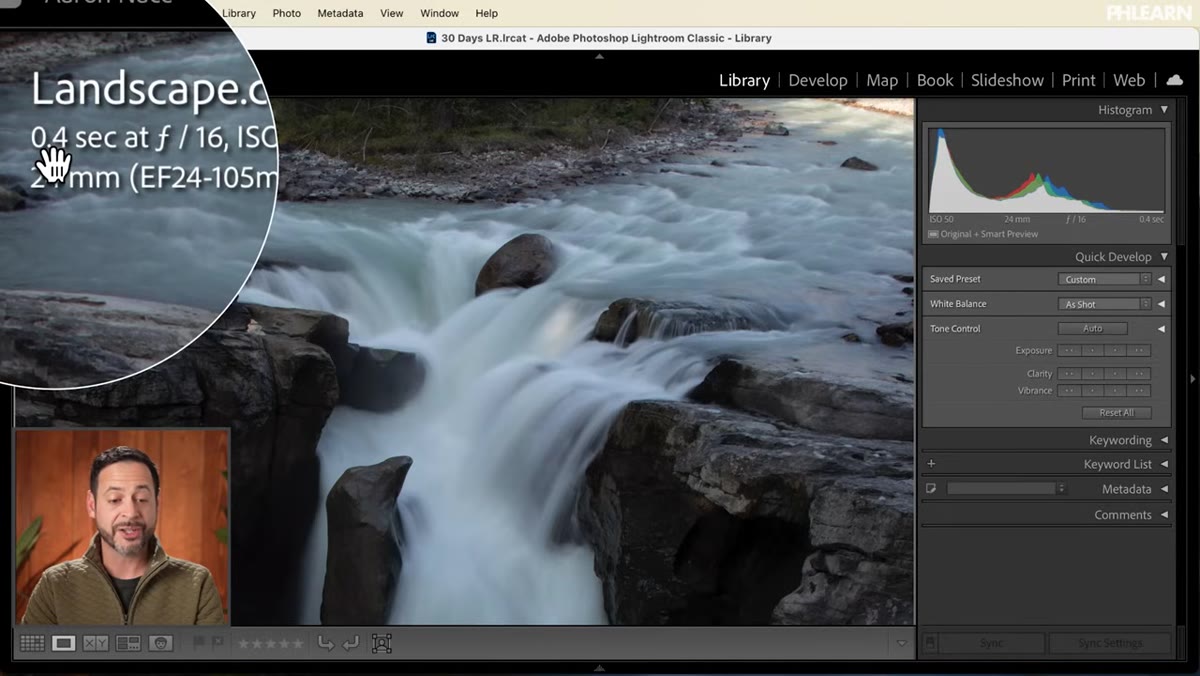 Camera settings panel showing shutter speed, aperture, and ISO values