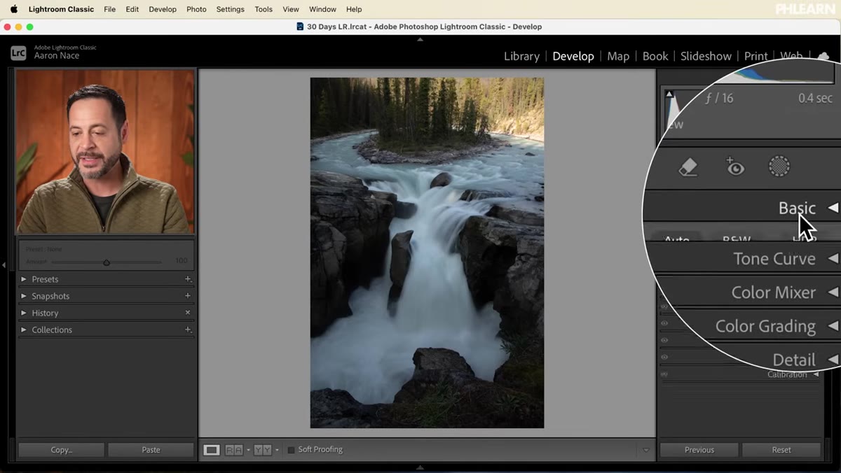 Basic panel in Develop module after clicking Auto button