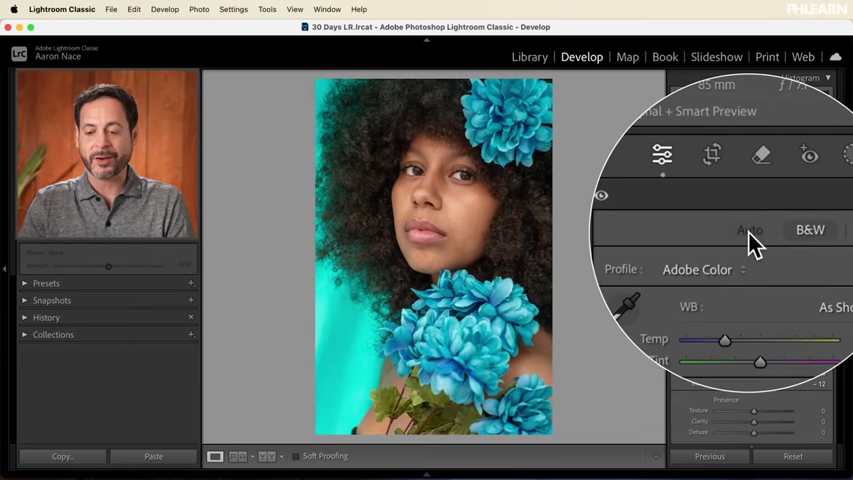 Lightroom Develop panel before any adjustments applied