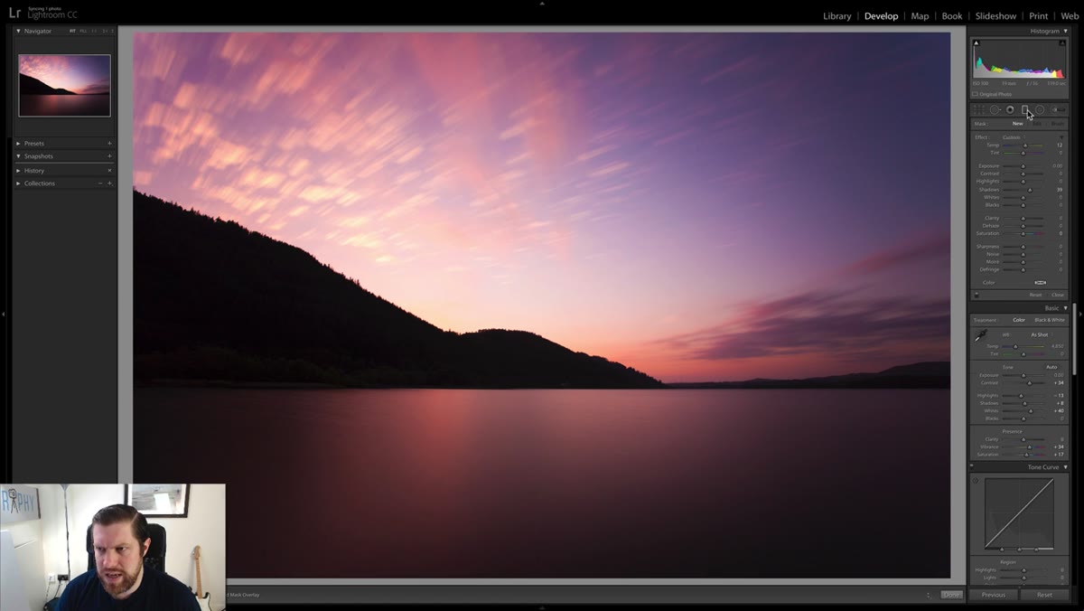 Gradient tool being drawn upward across foreground