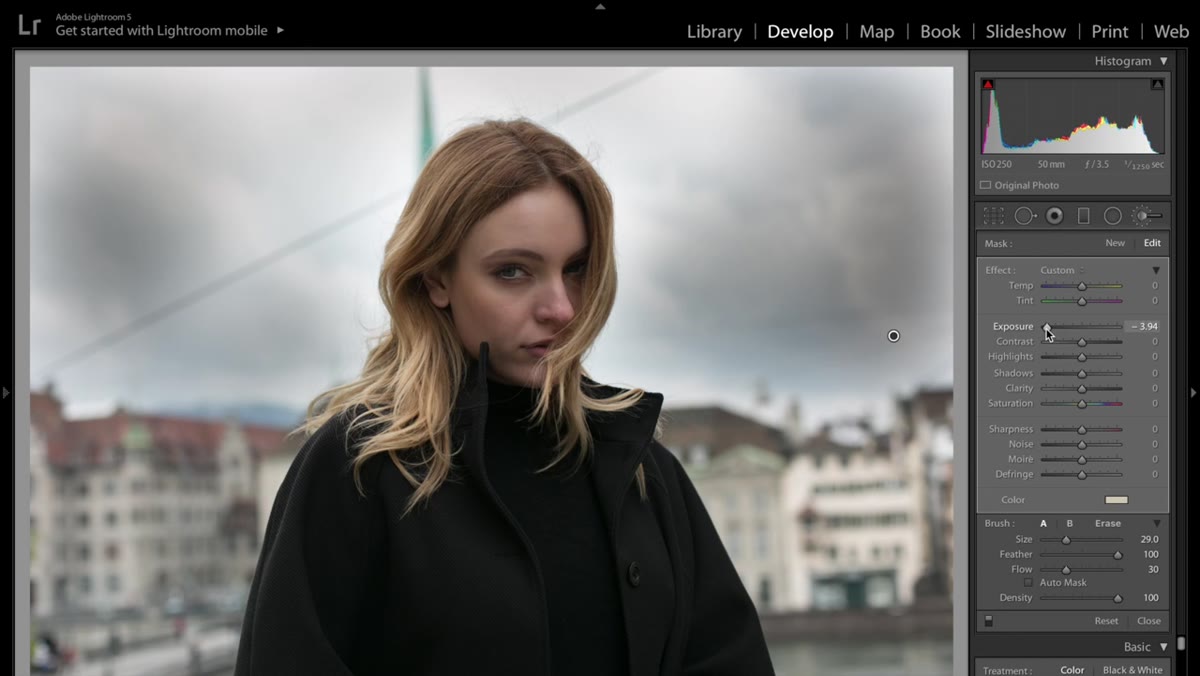 Exposure slider being lowered, cloud texture becoming visible