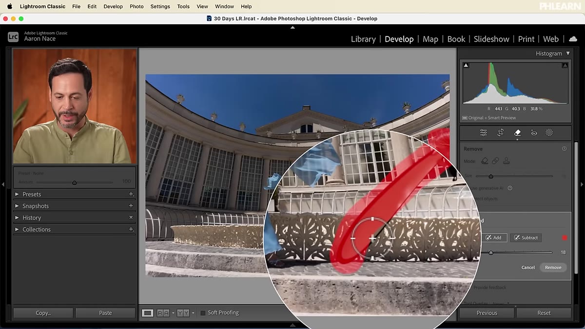 Using the Add option to extend the selection to a missed reflector edge
