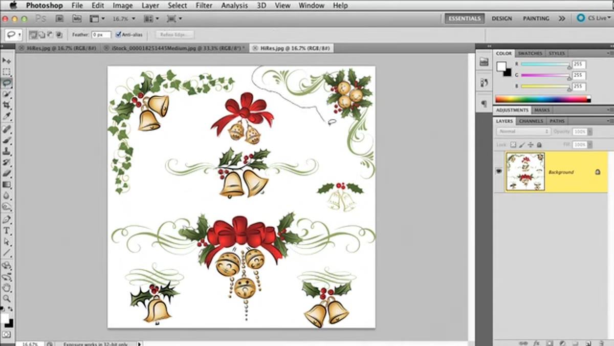 Loose lasso selection drawn around a single corner ornament
