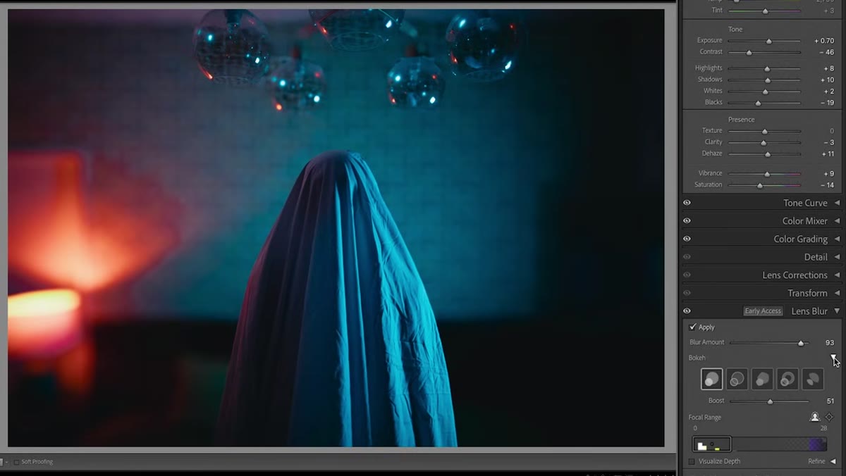 Bokeh shape options panel showing circle, soap bubble, and cat&rsquo;s eye