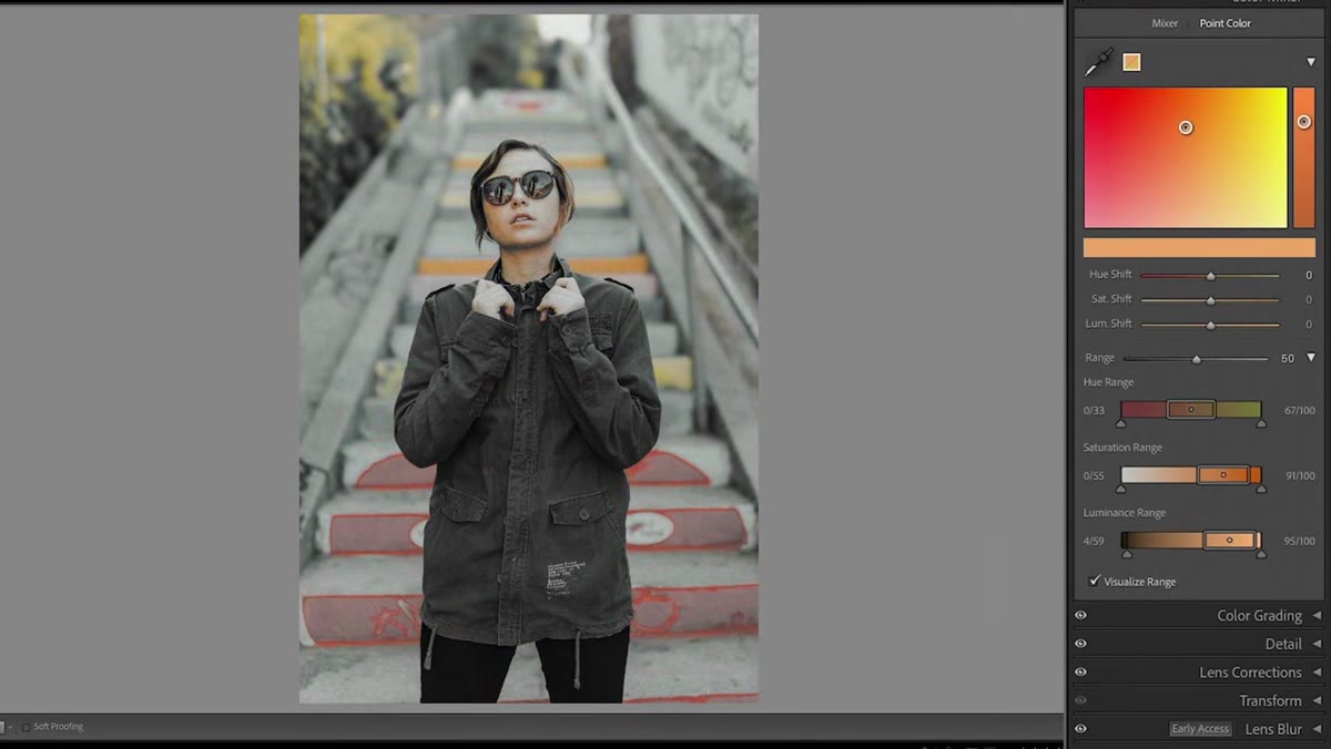 Range settings panel showing hue, saturation, and luminance range sliders
