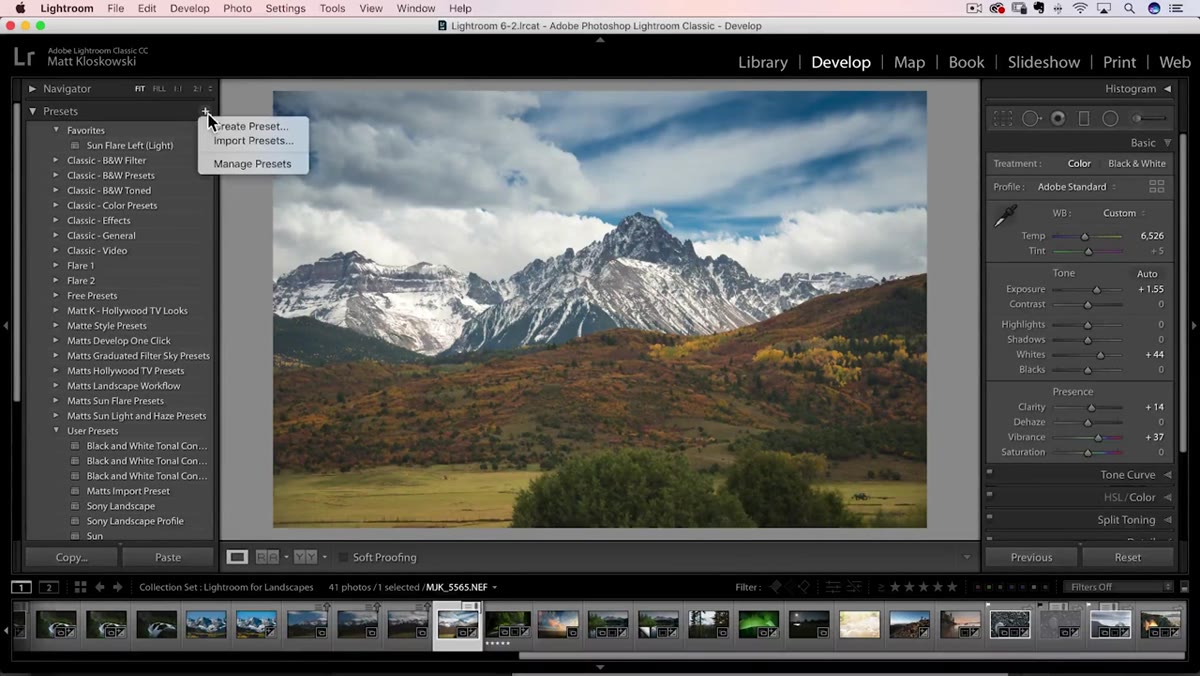 Plus icon at the top of the Presets panel being clicked