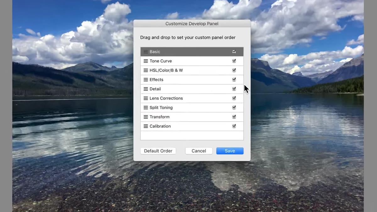 Turning off a panel checkbox to hide it from the Develop module