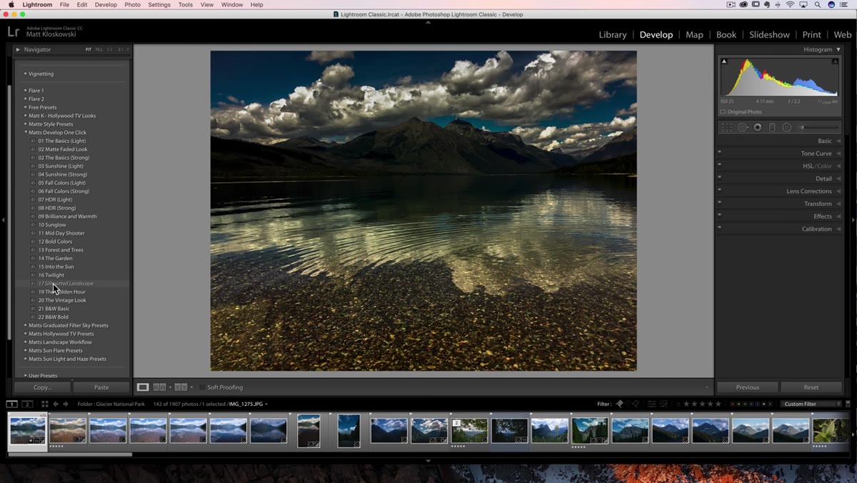 Italicized preset name visible in the Presets panel with a JPEG selected