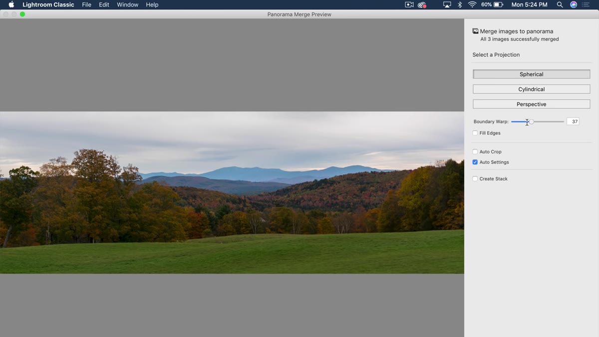 Boundary Warp slider and Fill Edges checkbox in merge dialog