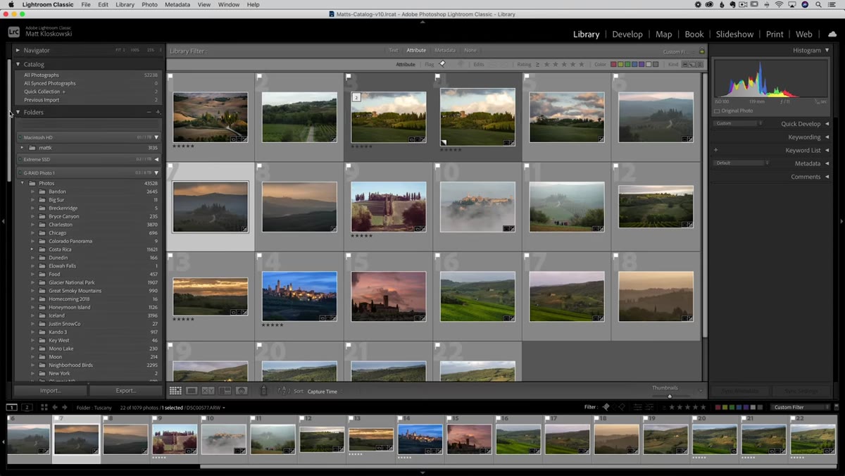 Scrolling through Lightroom folders and collections panel at speed