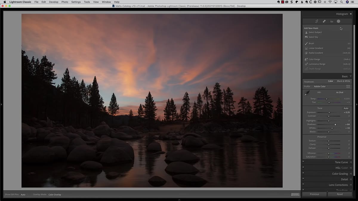 New masking panel appearing above the Basic panel in Lightroom