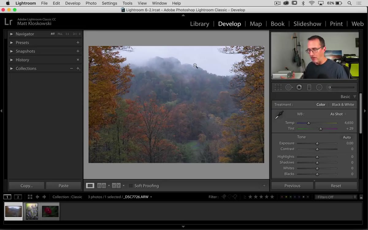 Photo with bright blown-out sky loaded in Develop module