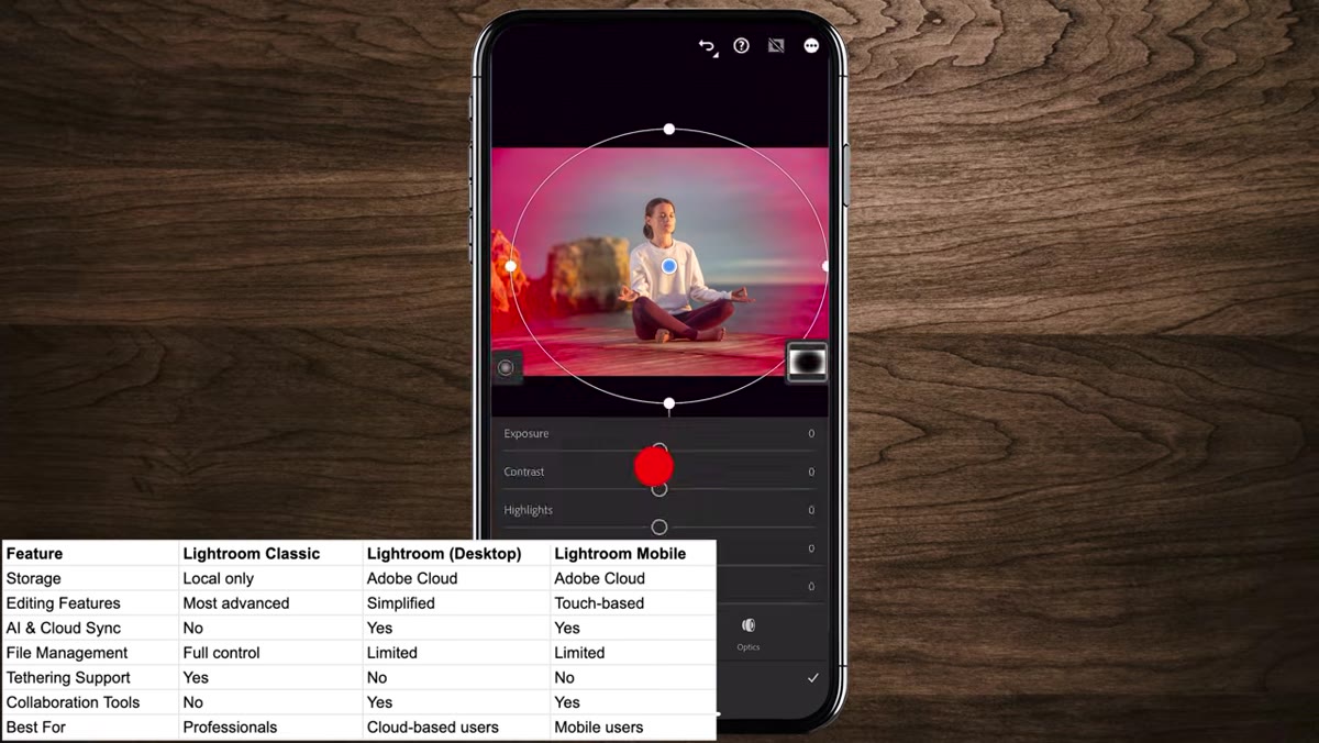 Lightroom Mobile interface on a tablet or phone screen
