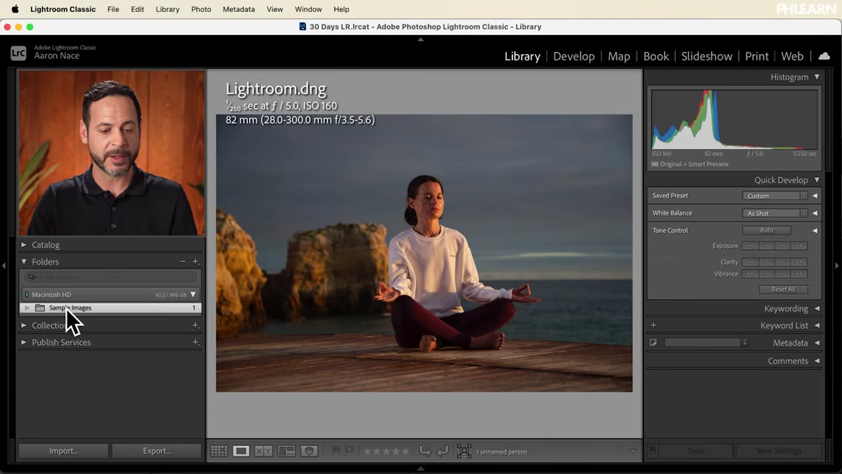 Develop module open with Auto adjustment applied to RAW image