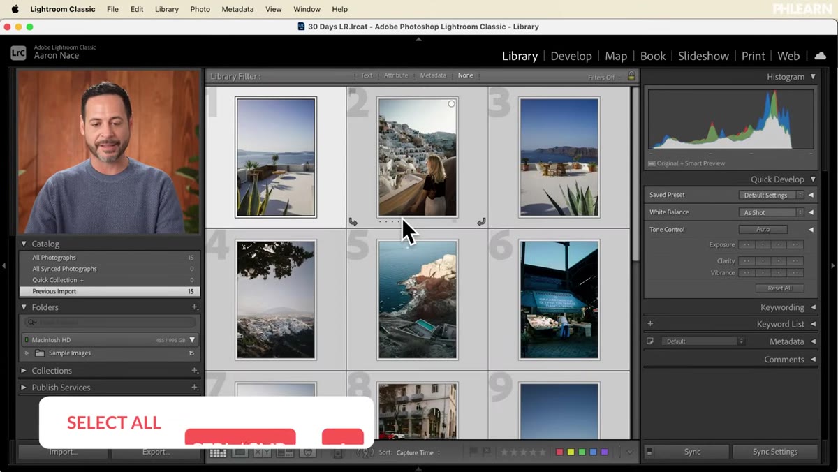 All images selected in Lightroom grid view