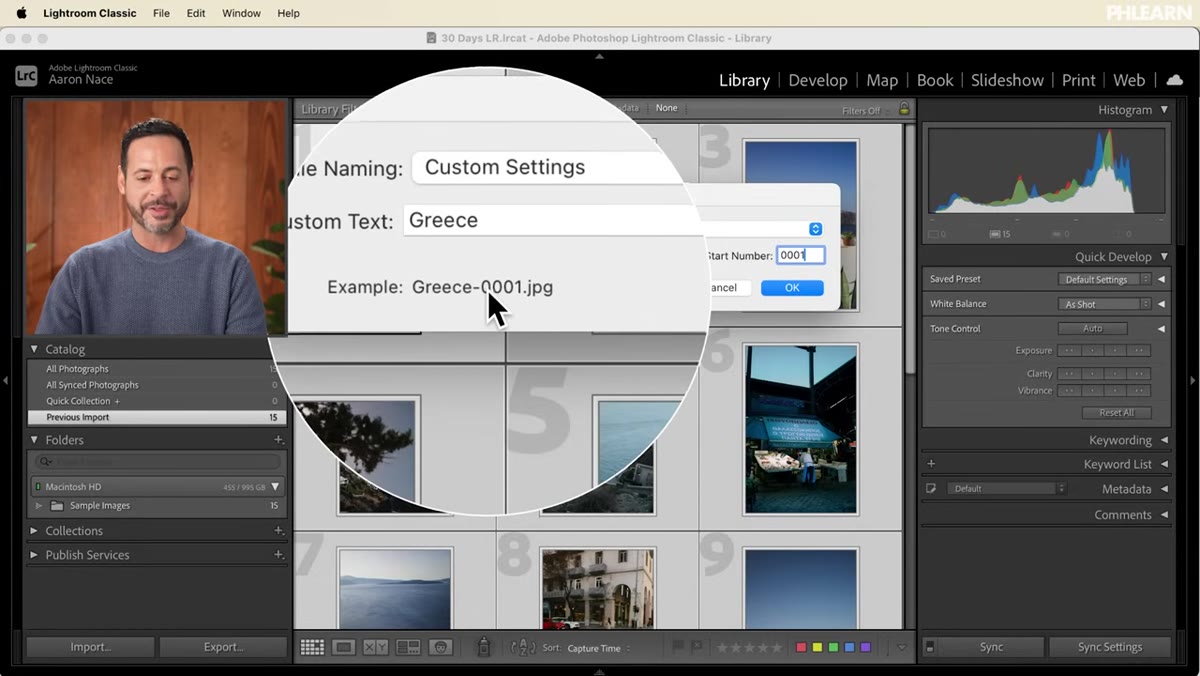 Lightroom grid showing newly renamed files