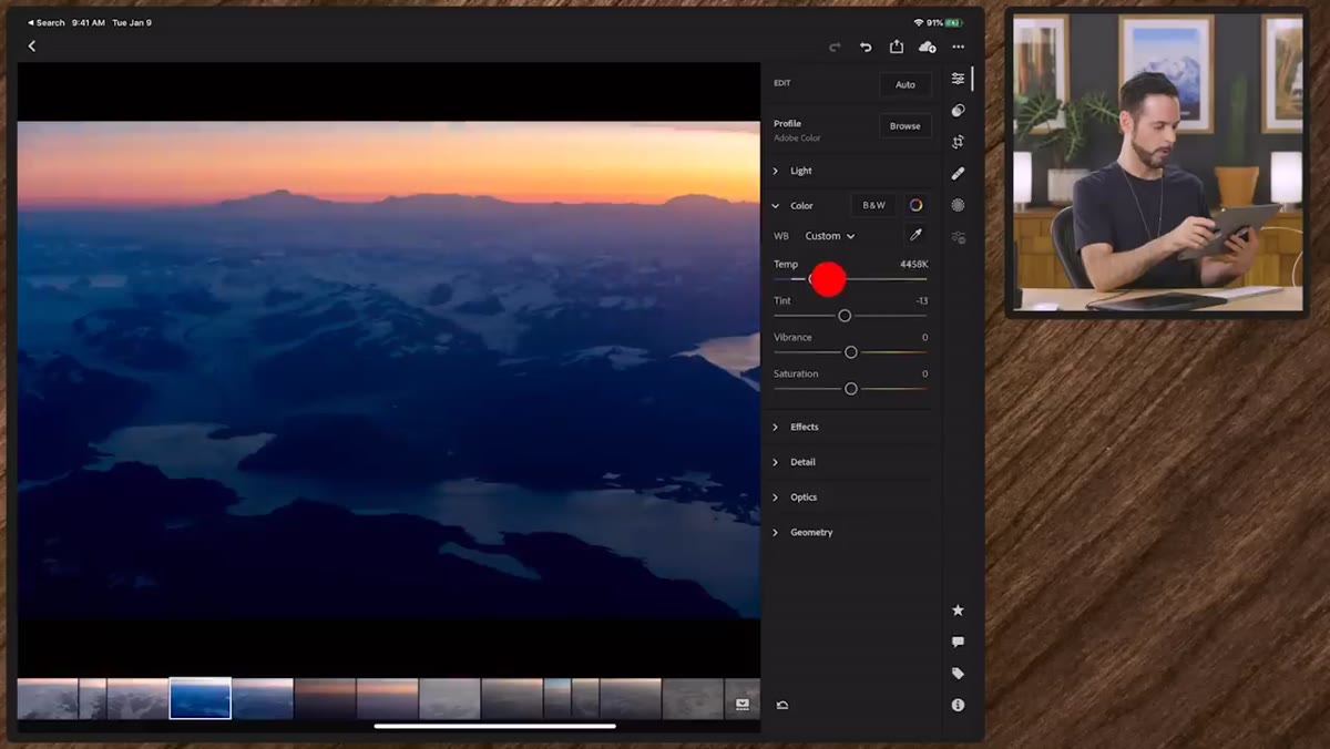 Color temperature slider being adjusted warmer