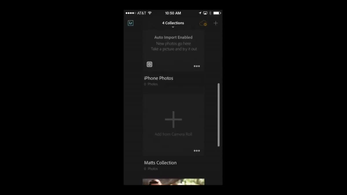 Home screen showing photo collections in Lightroom Mobile