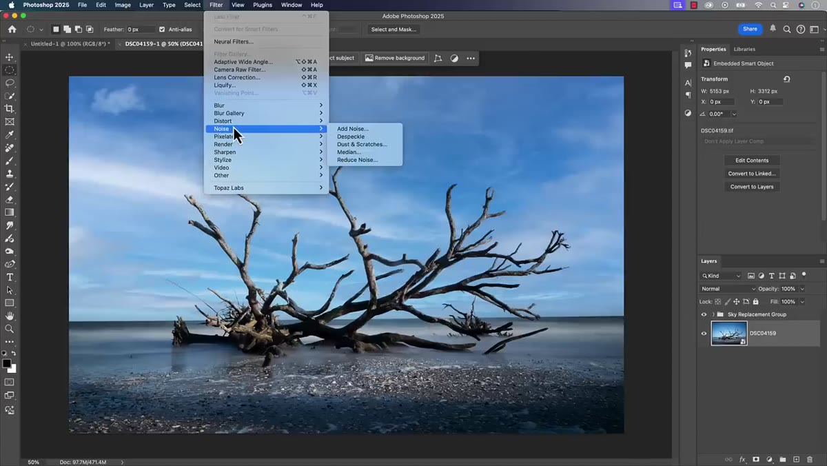 Smart Filters listed below smart object in Photoshop layers panel