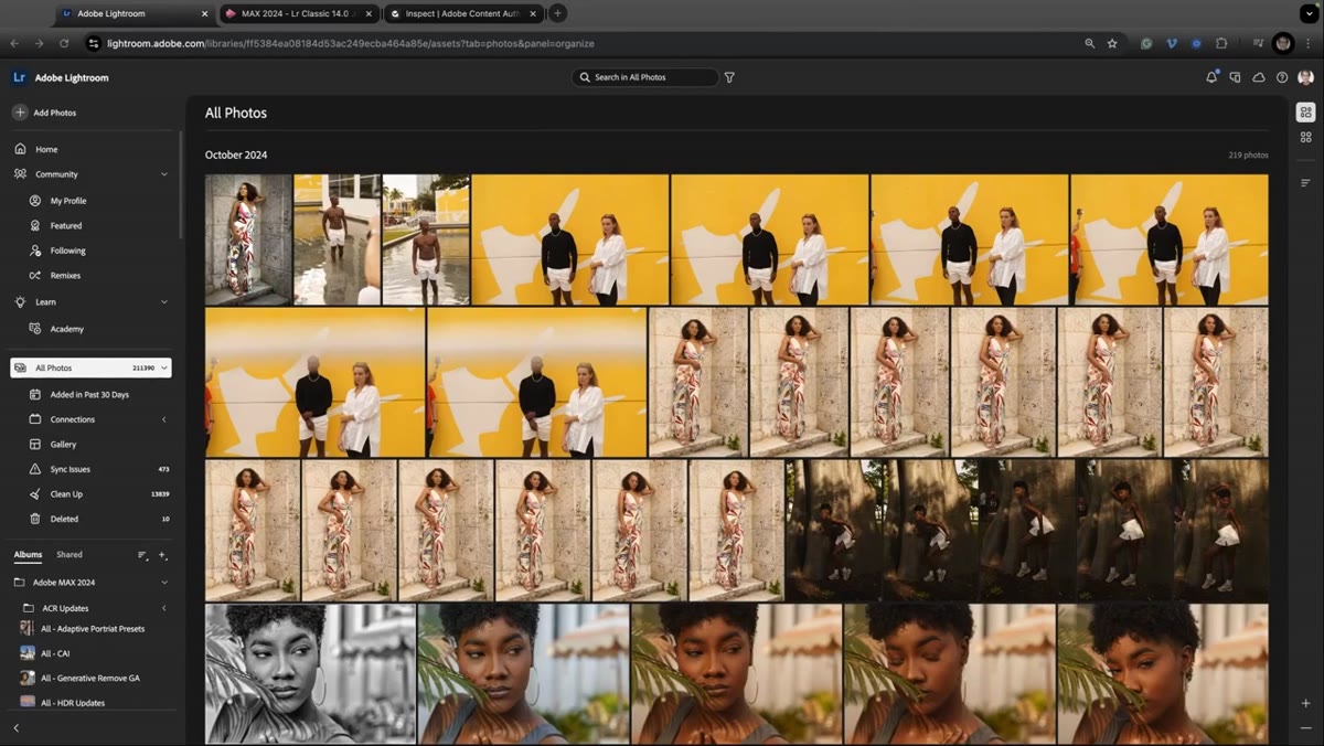 Lightroom web interface loading at lightroom.adobe.com