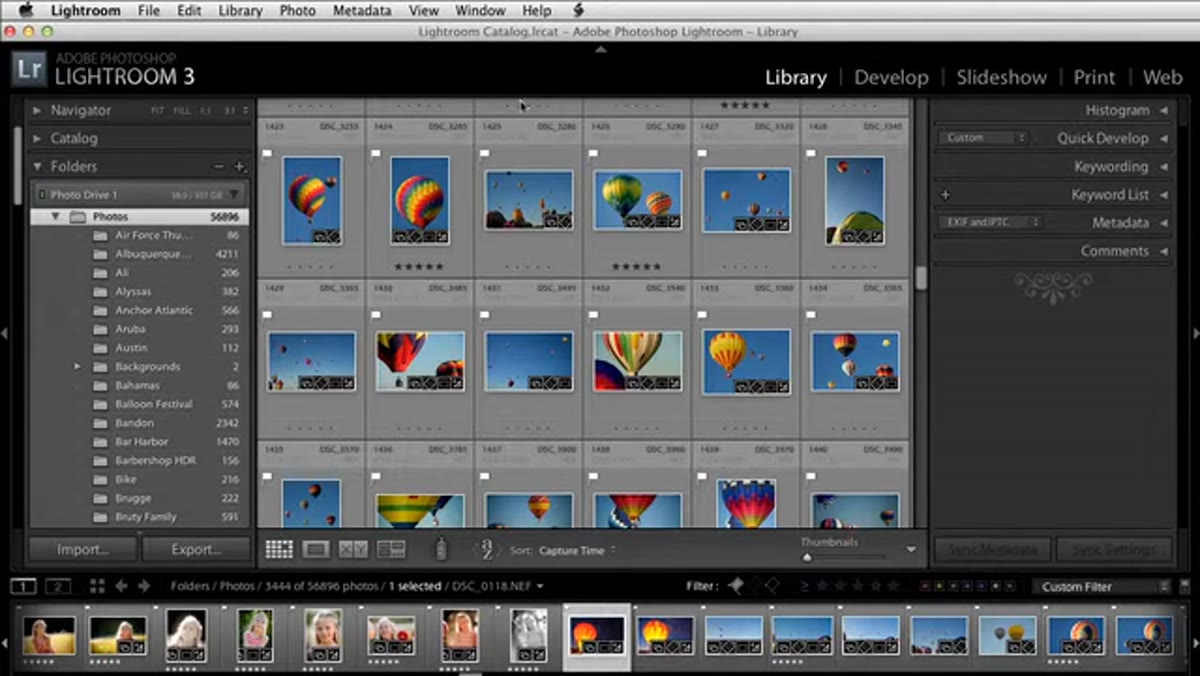 Lightroom Filter Bar visible above the grid with Metadata tab selected