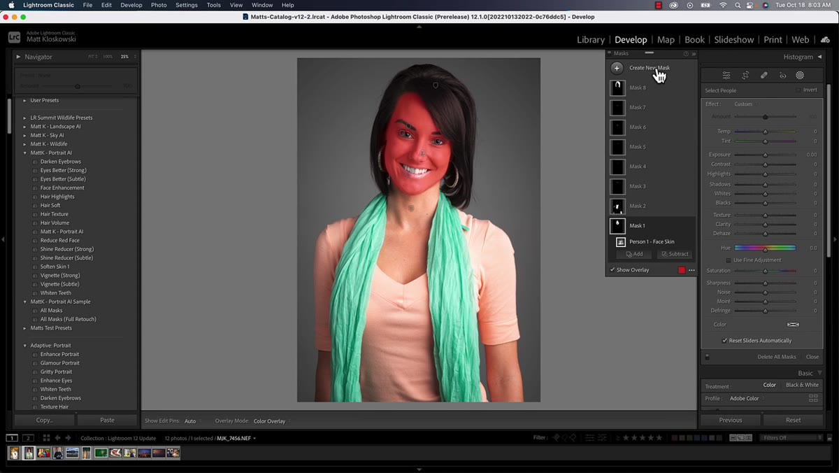 Masking panel populating with eight labeled mask layers