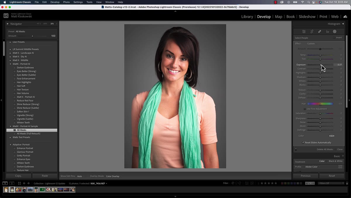 Clicking a mask layer and adjusting exposure and tone sliders