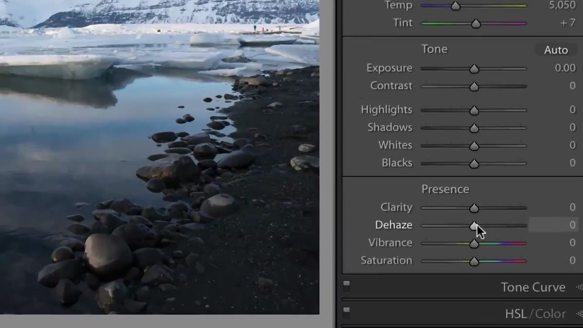 Dehaze slider now visible inside the Basic panel