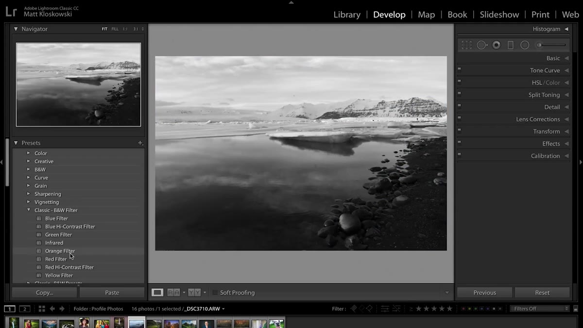 Main photo updating in real time as cursor hovers over preset list