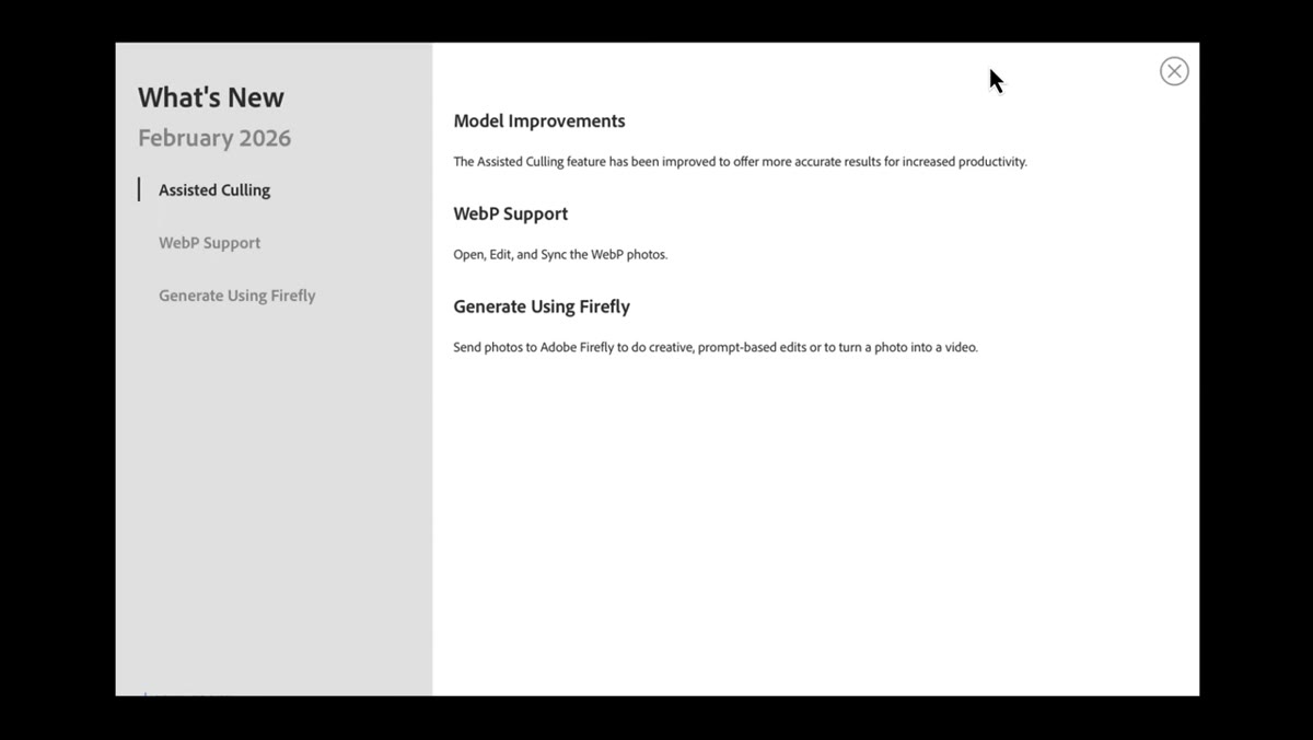 WebP format option visible in Lightroom&rsquo;s export or import dialog