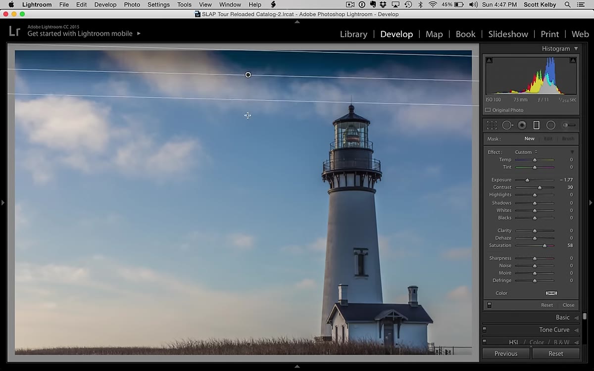 Graduated filter being dragged down from sky toward horizon
