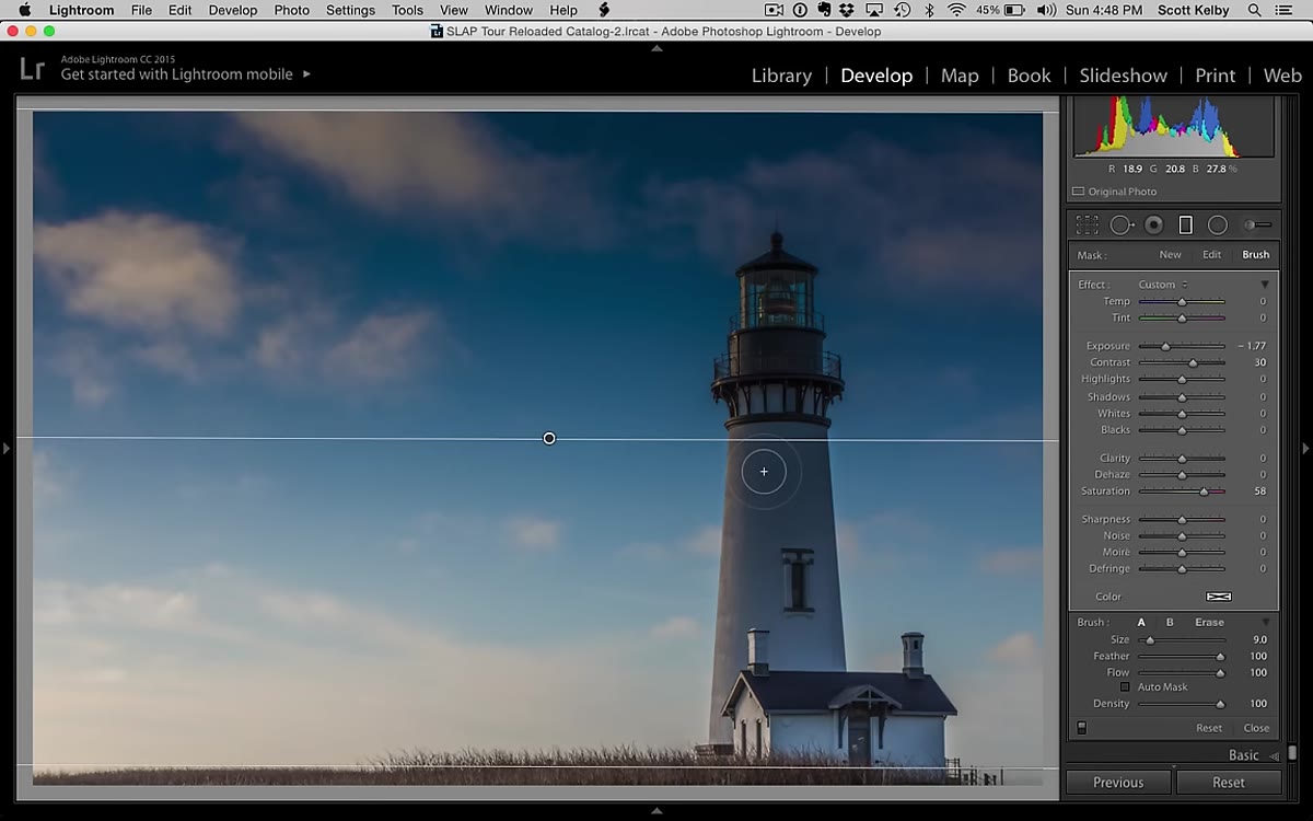 Erasing gradient darkening from the lighthouse with brush
