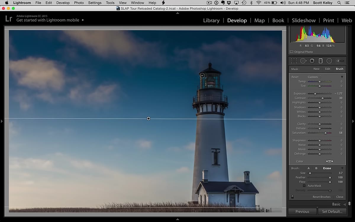 Before and after comparison of the lighthouse with gradient applied