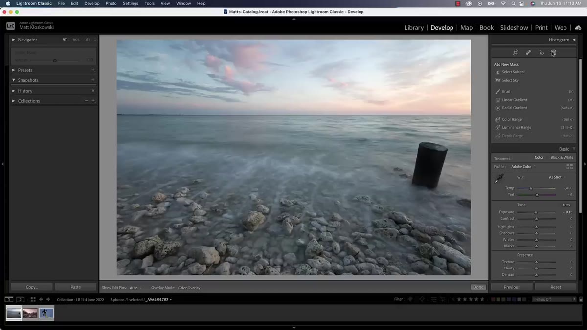 Masking panel open with Select Sky applied to image